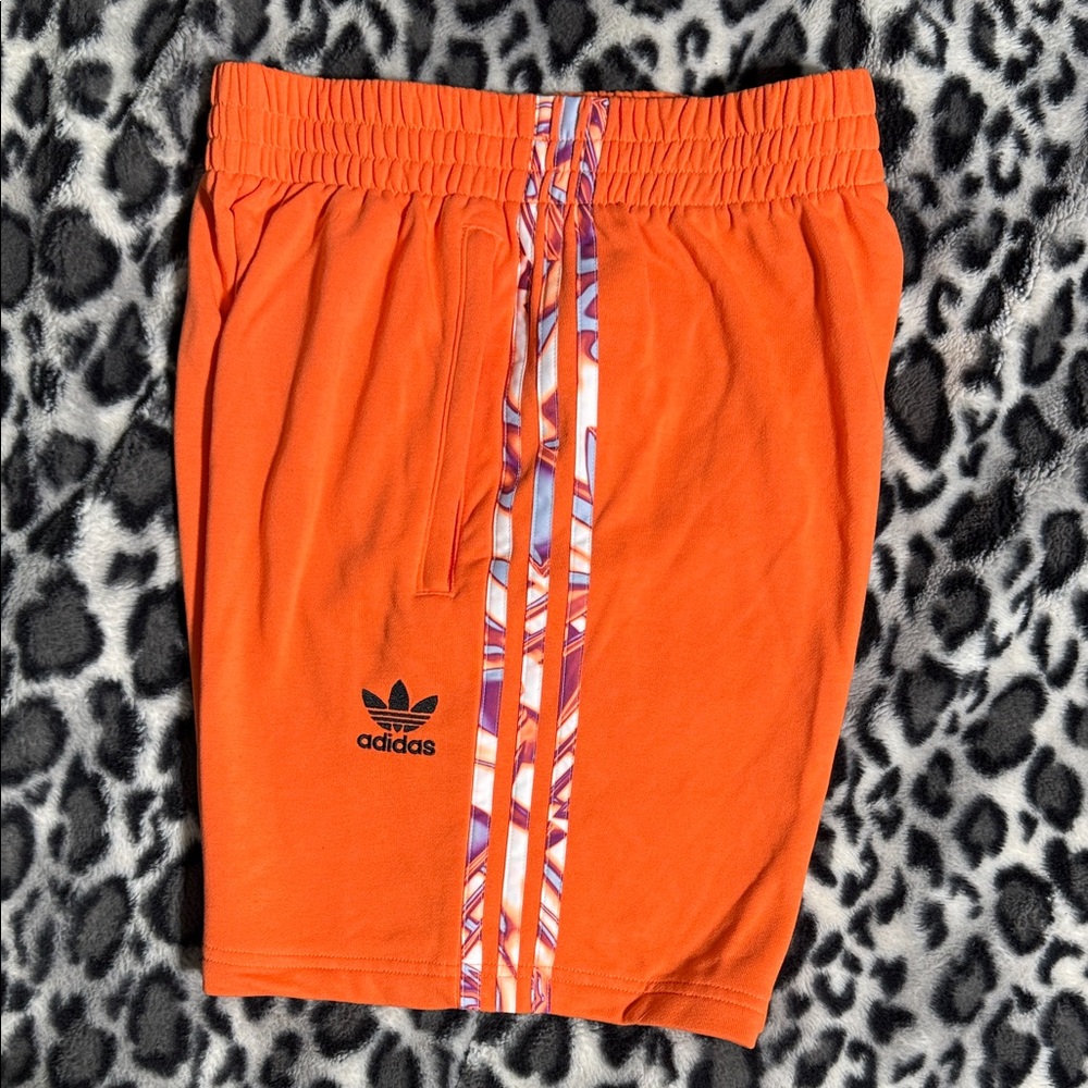 Adidas Orange Shorts with Patterned Stripes